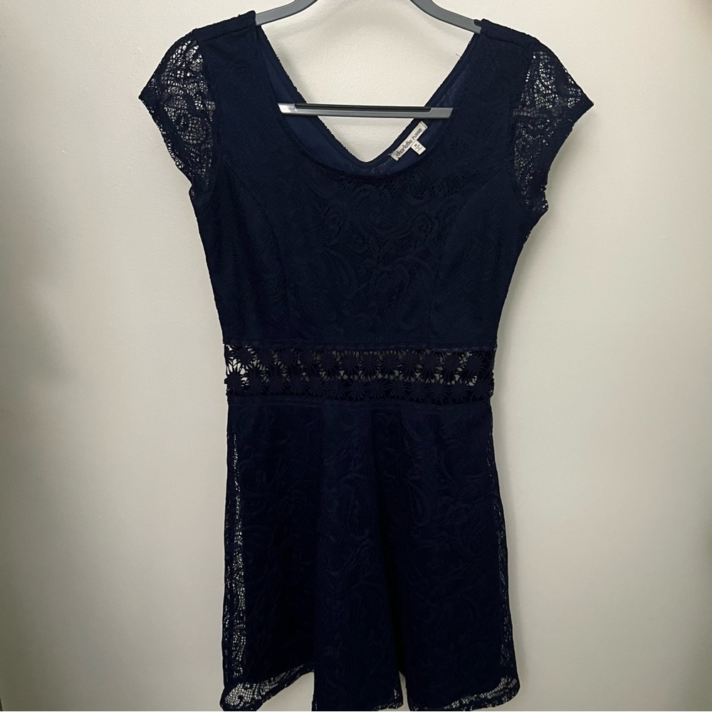 Navy Lace Short Sleeve Dress